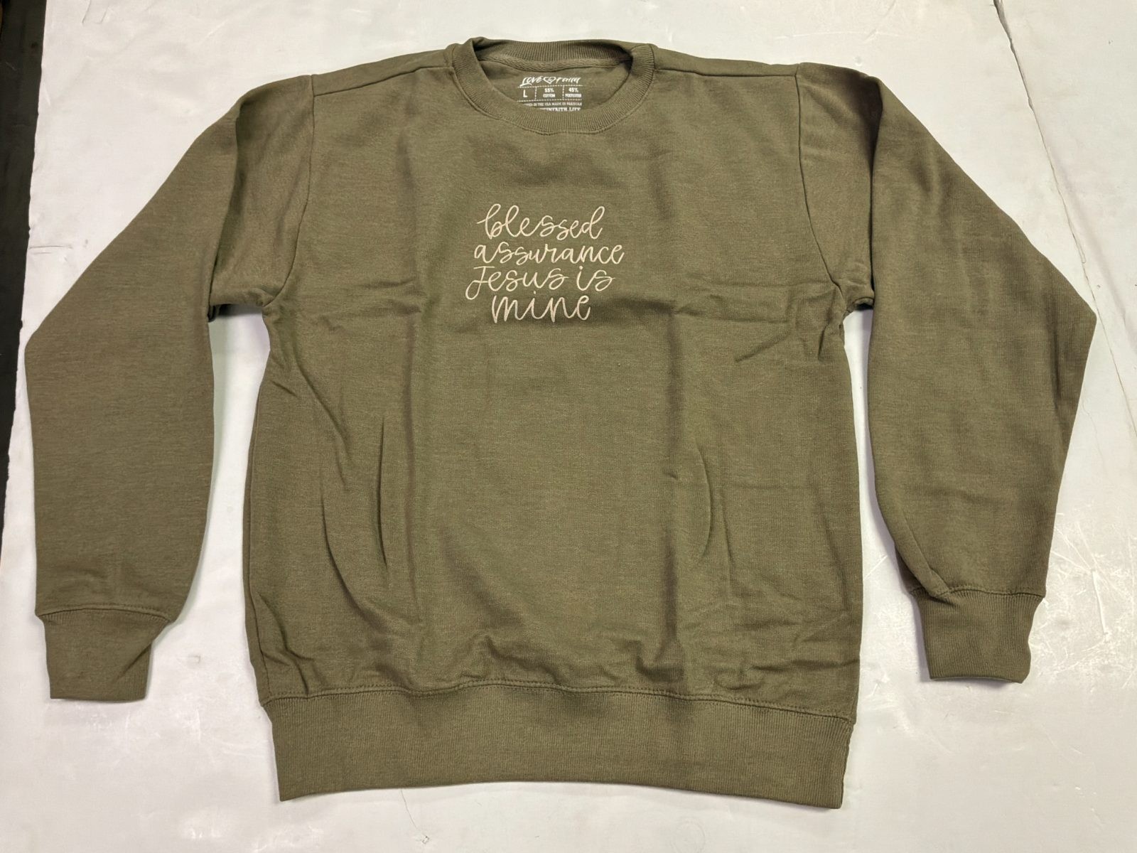 Love in Faith Blessed Assurance Jesus Is Mine Embroidered Crewneck Sweatshirt Ol Love in Faith Blessed Assurance Jesus Is Mine Embroidered Crewneck Sweatshirt Ol