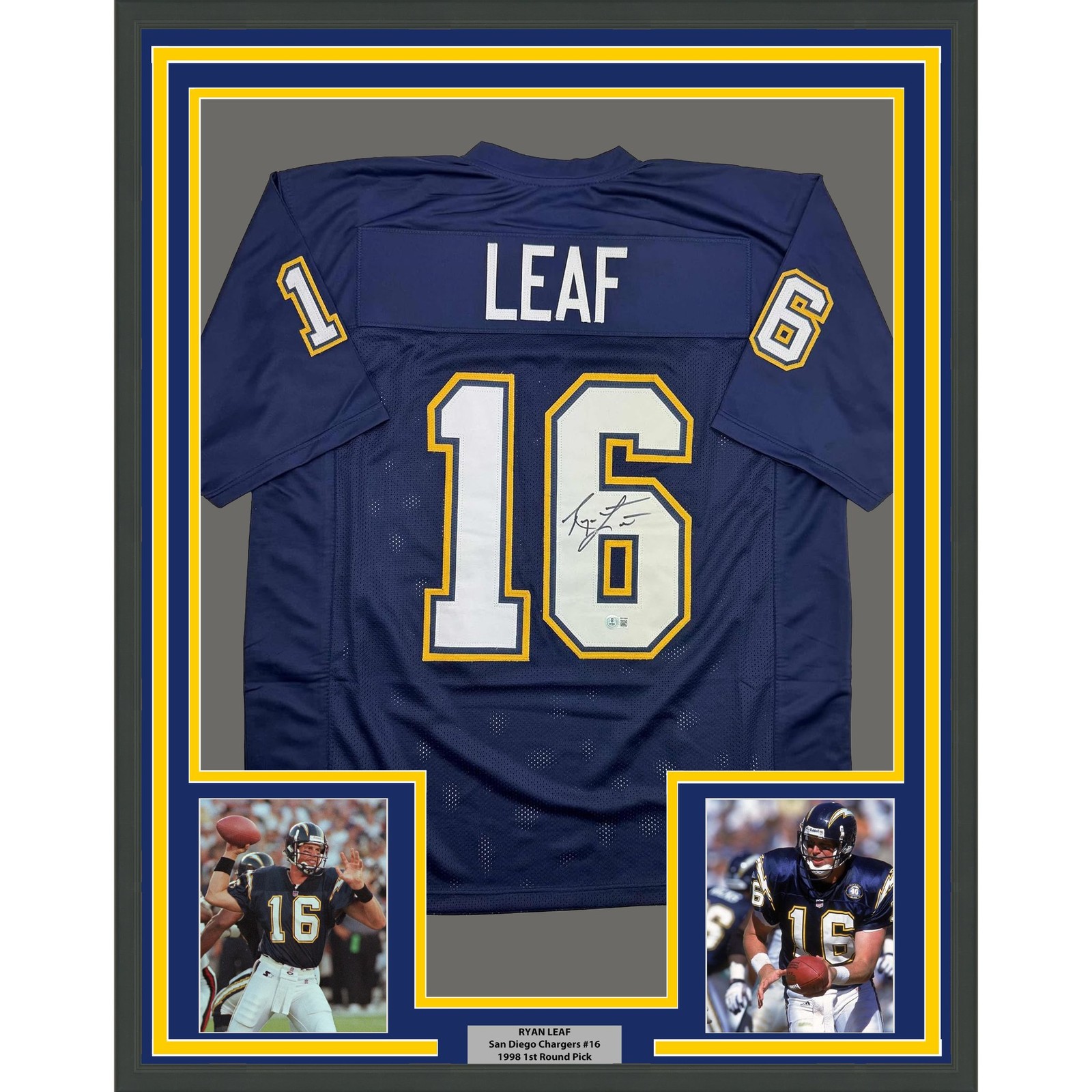 Framed Signed Ryan Leaf 35x39 San Diego Dark Blue Jersey Beckett COA Framed Signed Ryan Leaf 35x39 San Diego Dark Blue Jersey Beckett COA