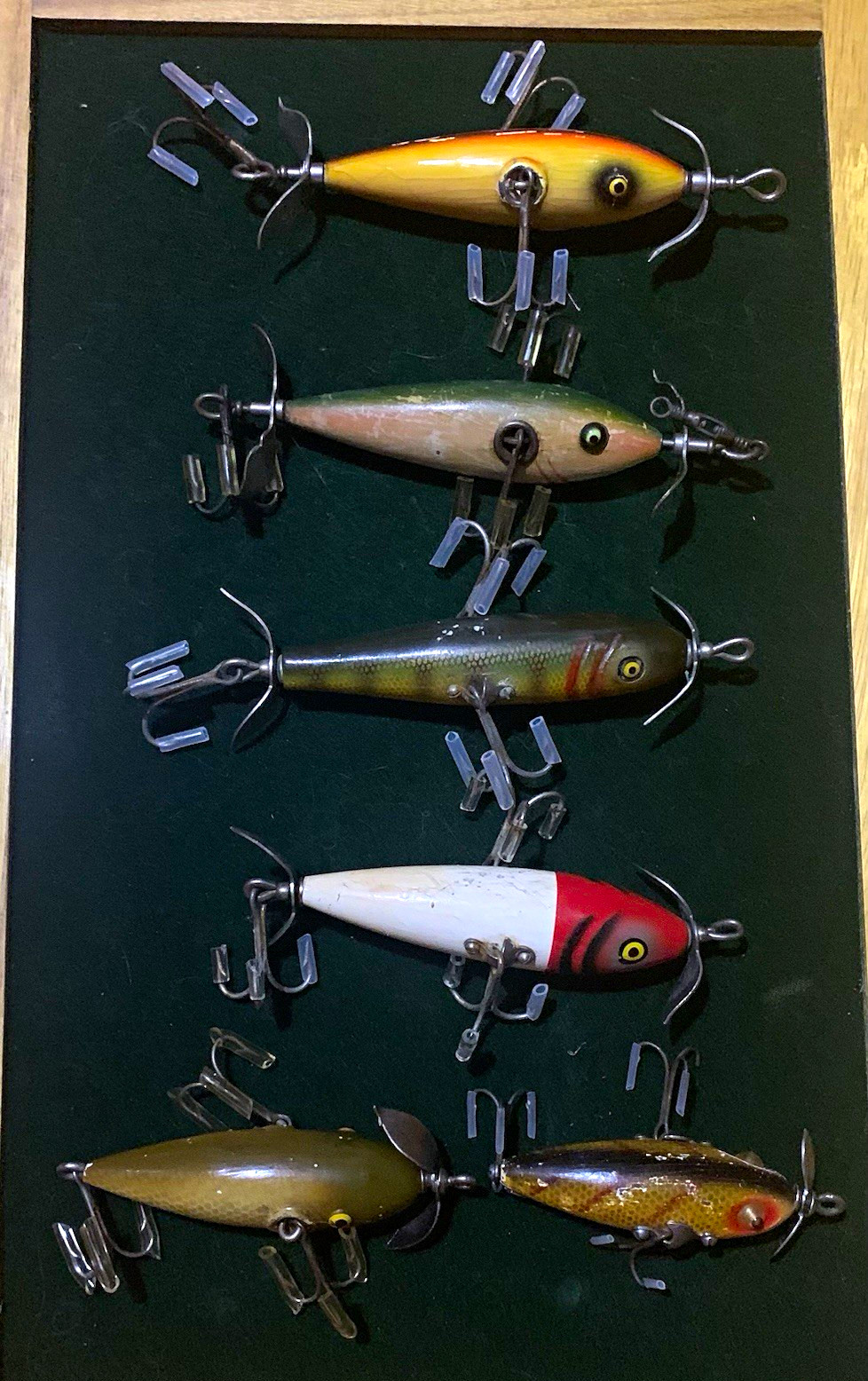 Lot of 6 Vintage 3 Hook Underwater Minnow Lures Glass/tack eye belly weight Lot of 6 Vintage 3 Hook Underwater Minnow Lures Glass/tack eye belly weight