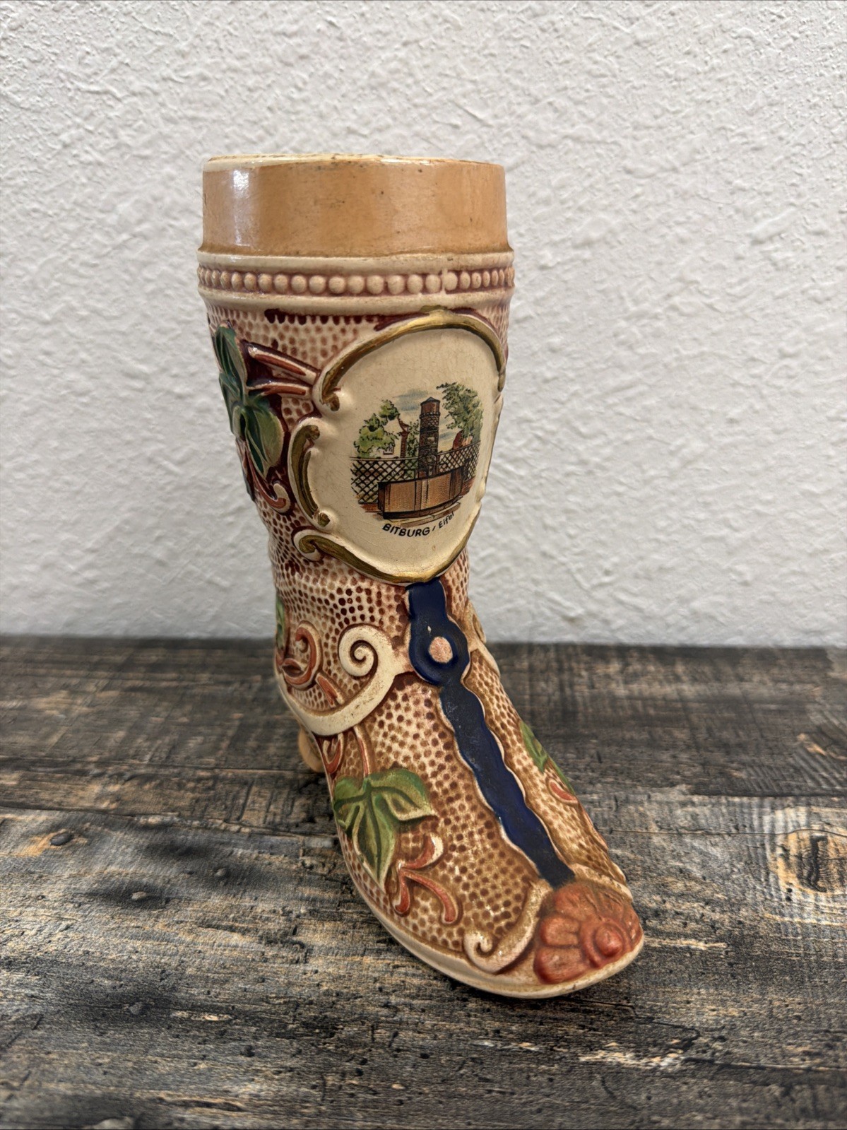 Vtg Gerz W. Germany Handgemalt Ceramic Boot Stein - Bremerhaven Cup Mug