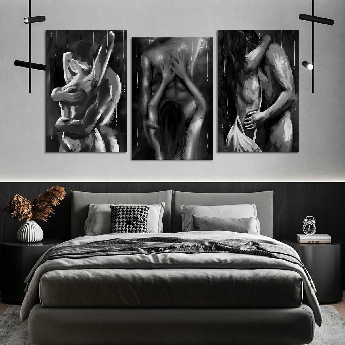 3PCS Black and White Canvas Wall Art Abstract Sexy Couple Poster Canvas Painting