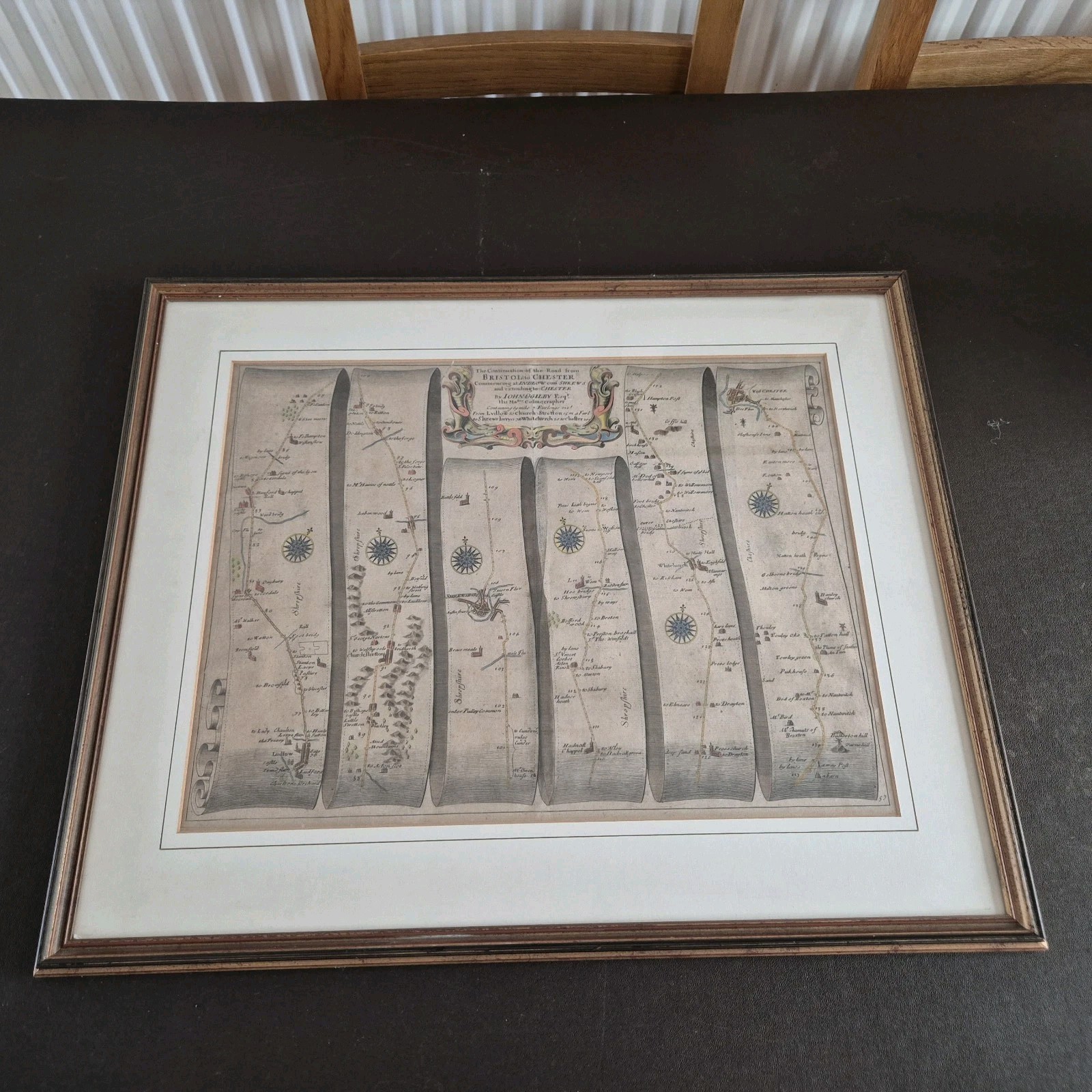 Early Antique Road Map Bristol To Chester Continuation