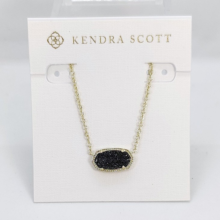 New Kendra Scott Elisa Gold Pendant Necklace In Black Drusy New Kendra Scott Elisa Gold Pendant Necklace In Black Drusy