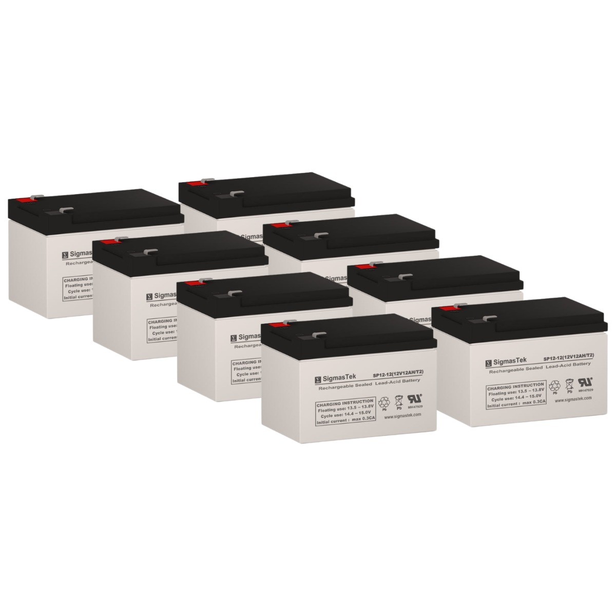 SigmasTek SP12-12 (T2) SLA AGM Battery Replacement Set of 8, 12 Volt 12 Amp F2