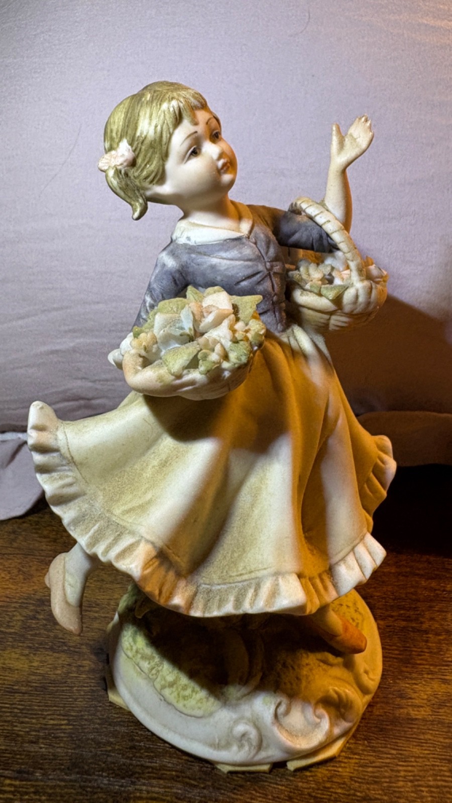 Darling Vintage Lefton Flower Girl w/ Two Flower Baskets Japan KW118A 🌸