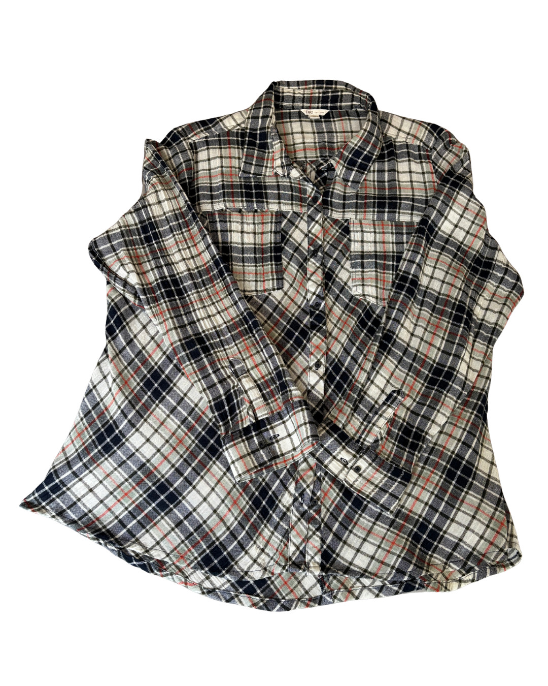 Cato Women\'s Plaid Gauze Look Long Sleeve Button Up Shirt Top Plus Size 22/24W