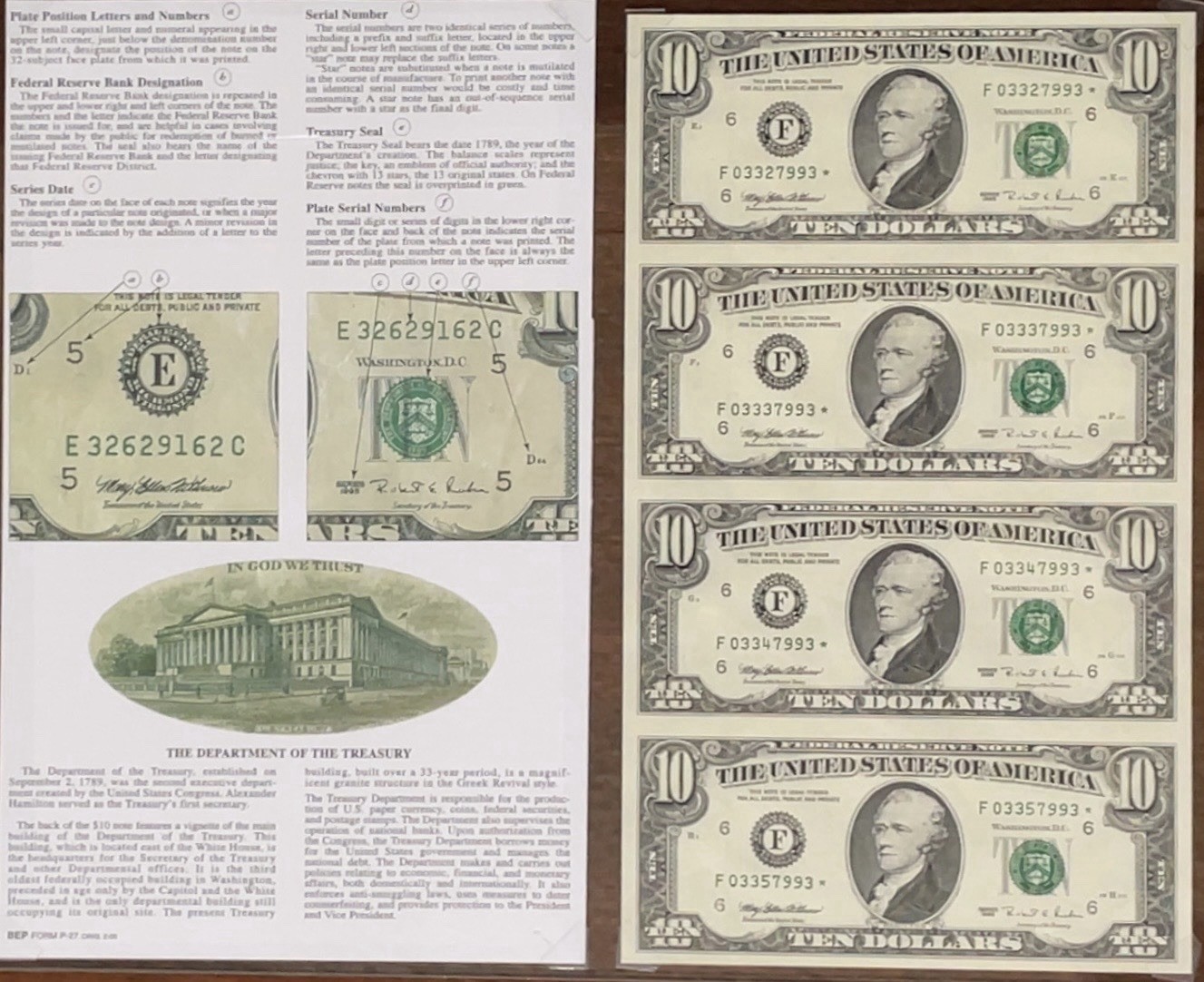 Series 1995 $10 Uncut Sheet of 4 Star Notes - Atlanta \ Series 1995 $10 Uncut Sheet of 4 Star Notes - Atlanta \