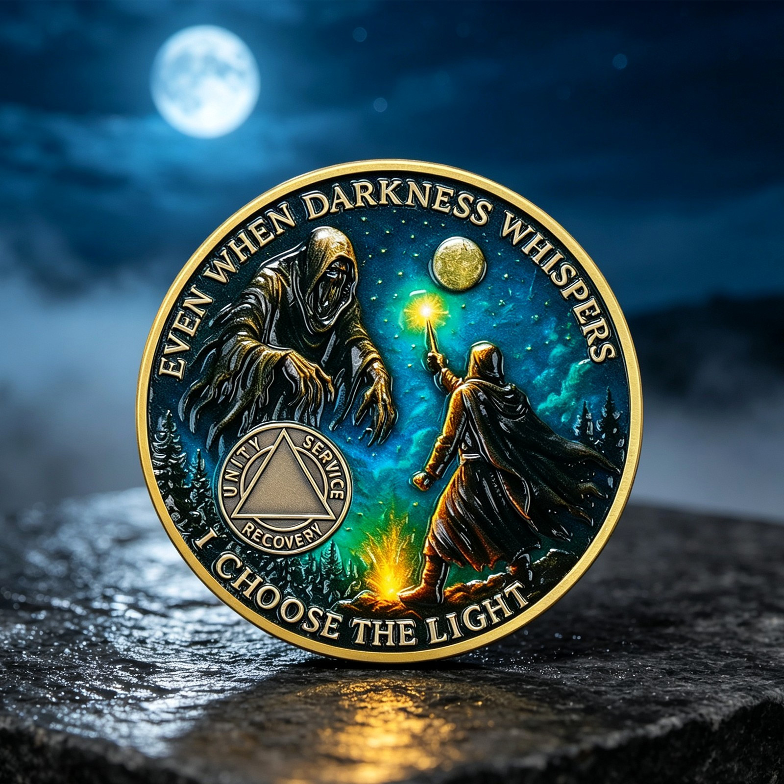 1-65 Year Custom Sobriety Coin Evil & Light Themed  AA Medallion Sobriety Gifts