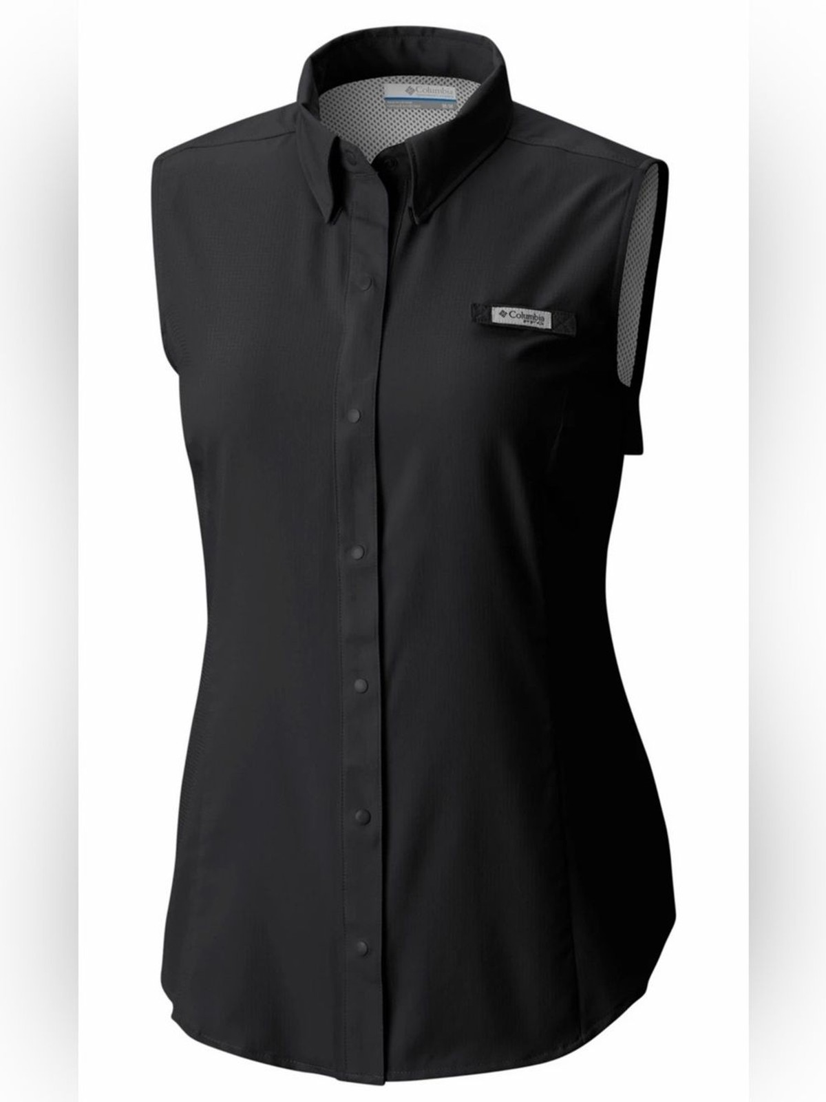 Columbia PFG Tamiami Women\'s Black Sleeveless Button-Down Fishing Shirt 2X
