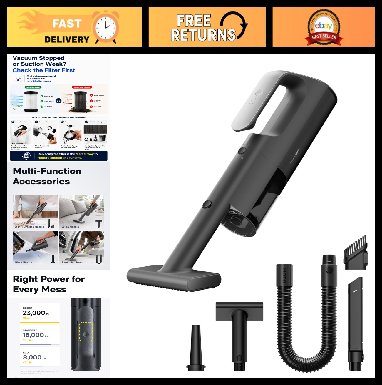 High Power Cordless Car Vacuum Cleaner, 23000Pa Handheld BlowVac, Portable Auto