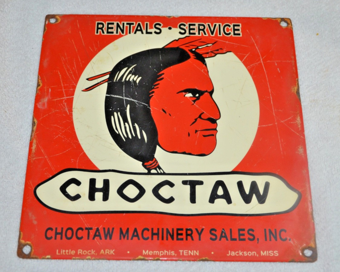 Antq/Vtg Choctaw Sales Service Rentals Native American Porcelain sign 9.5\ Antq/Vtg Choctaw Sales Service Rentals Native American Porcelain sign 9.5\