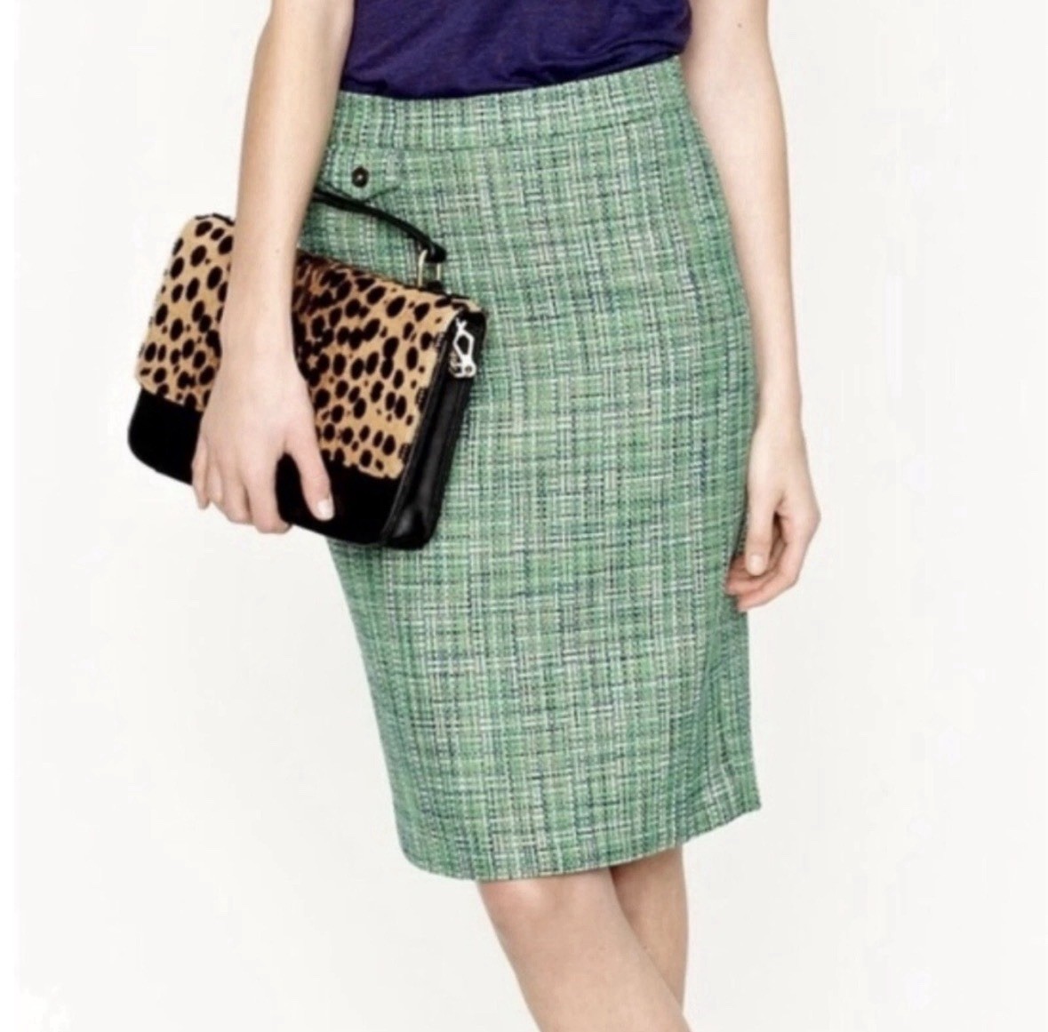 NWT J.CREW No. 2 Pencil Green Blue Tweed Plaid Lined Zip Knee Skirt 00 NWT J.CREW No. 2 Pencil Green Blue Tweed Plaid Lined Zip Knee Skirt 00