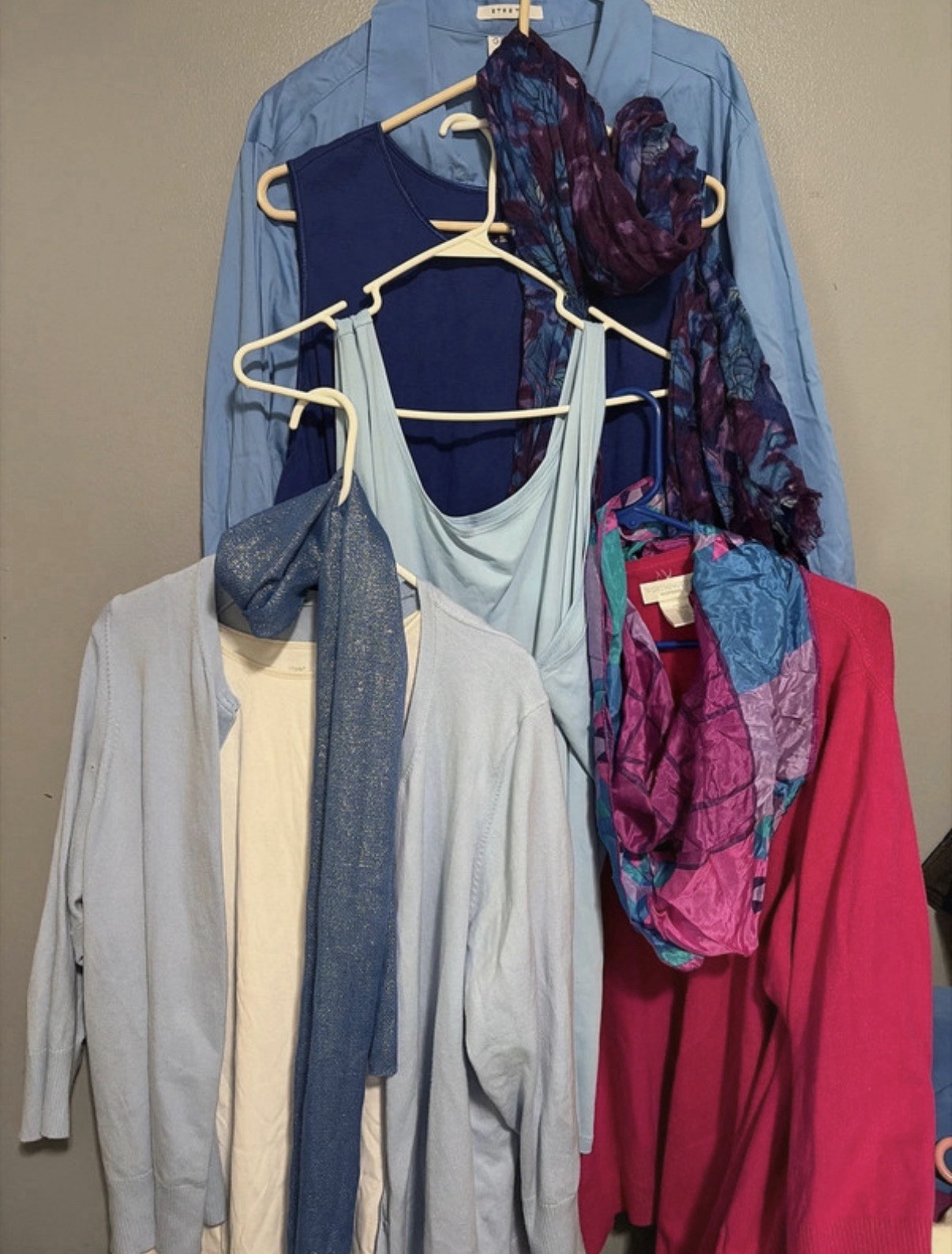 Women’s Mixed Clothing Lot Tops Cardigan Scarves blue white pink size 3X