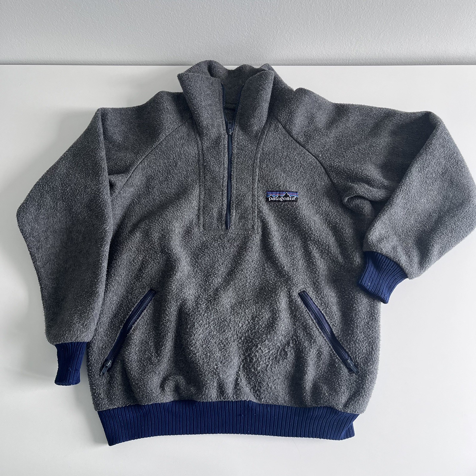 Vintage 80s Patagonia Big Logo Label Fleece Half Zip Up Jacket Gray Mens Size XL