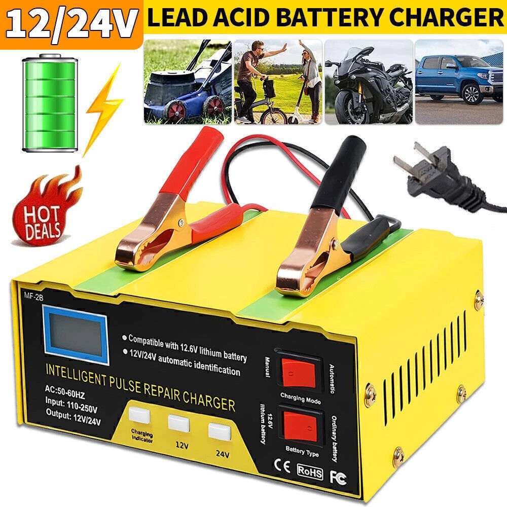 Car Battery Charger Heavy Duty 12V/24V Smart Automatic Intelligent Pulse Repair⭐