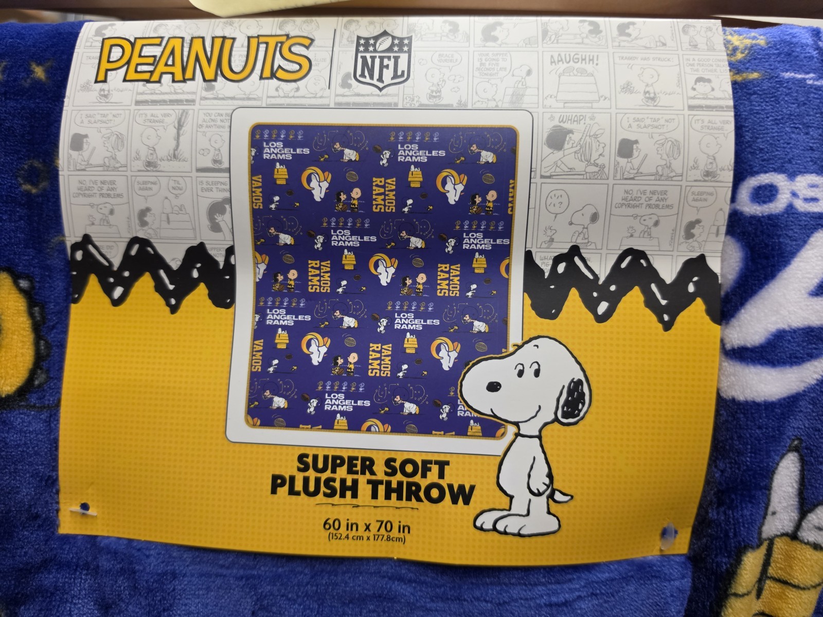 LOS ANGELES RAMS PEANUTS SUPER SOFT PLUSH THROW NWT 60IN X70IN NFL