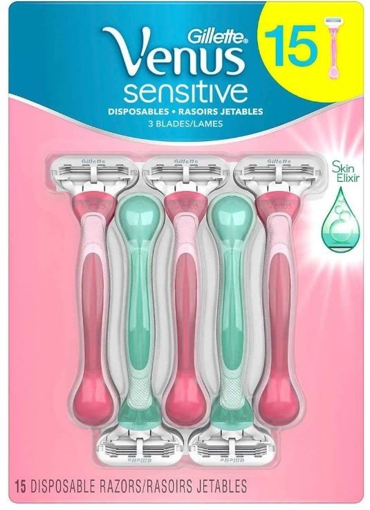 Gillette Venus Sensitive Disposable Razor, 15-count (Pink & Blue) BRAND NEW PACK Gillette Venus Sensitive Disposable Razor, 15-count (Pink & Blue) BRAND NEW PACK