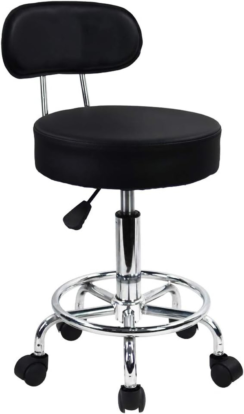KKTONER PU Leather Rolling Stool Mid-Back with Footrest Height Adjustable Office