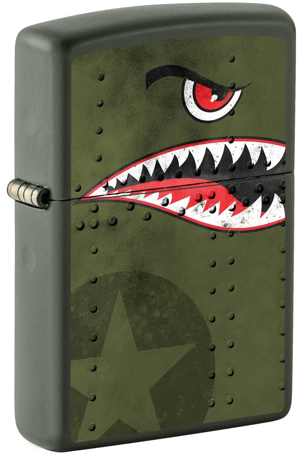 Zippo Fighter Plane Nose Art, Shark Teeth Lighter, Green Matte NEW IN BOX Zippo Fighter Plane Nose Art, Shark Teeth Lighter, Green Matte NEW IN BOX