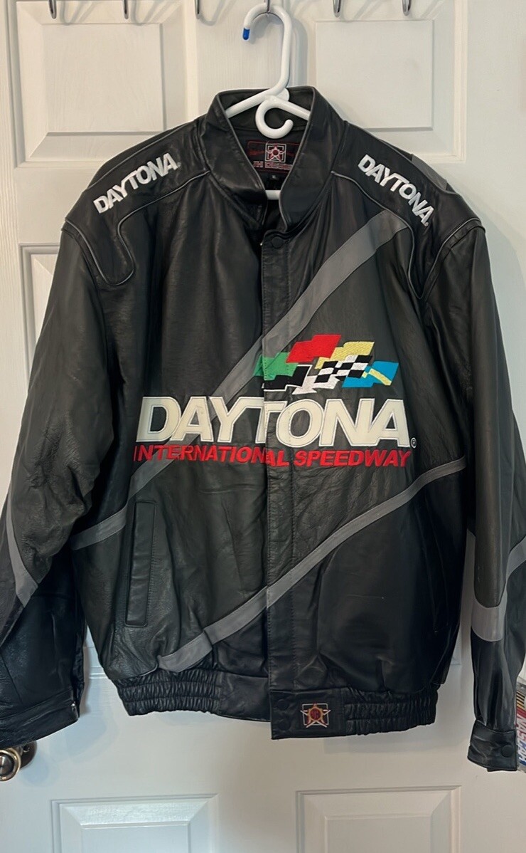 New Vintage J H Design NASCAR Daytona Int Speedway Leather Coat XL New Vintage J H Design NASCAR Daytona Int Speedway Leather Coat XL