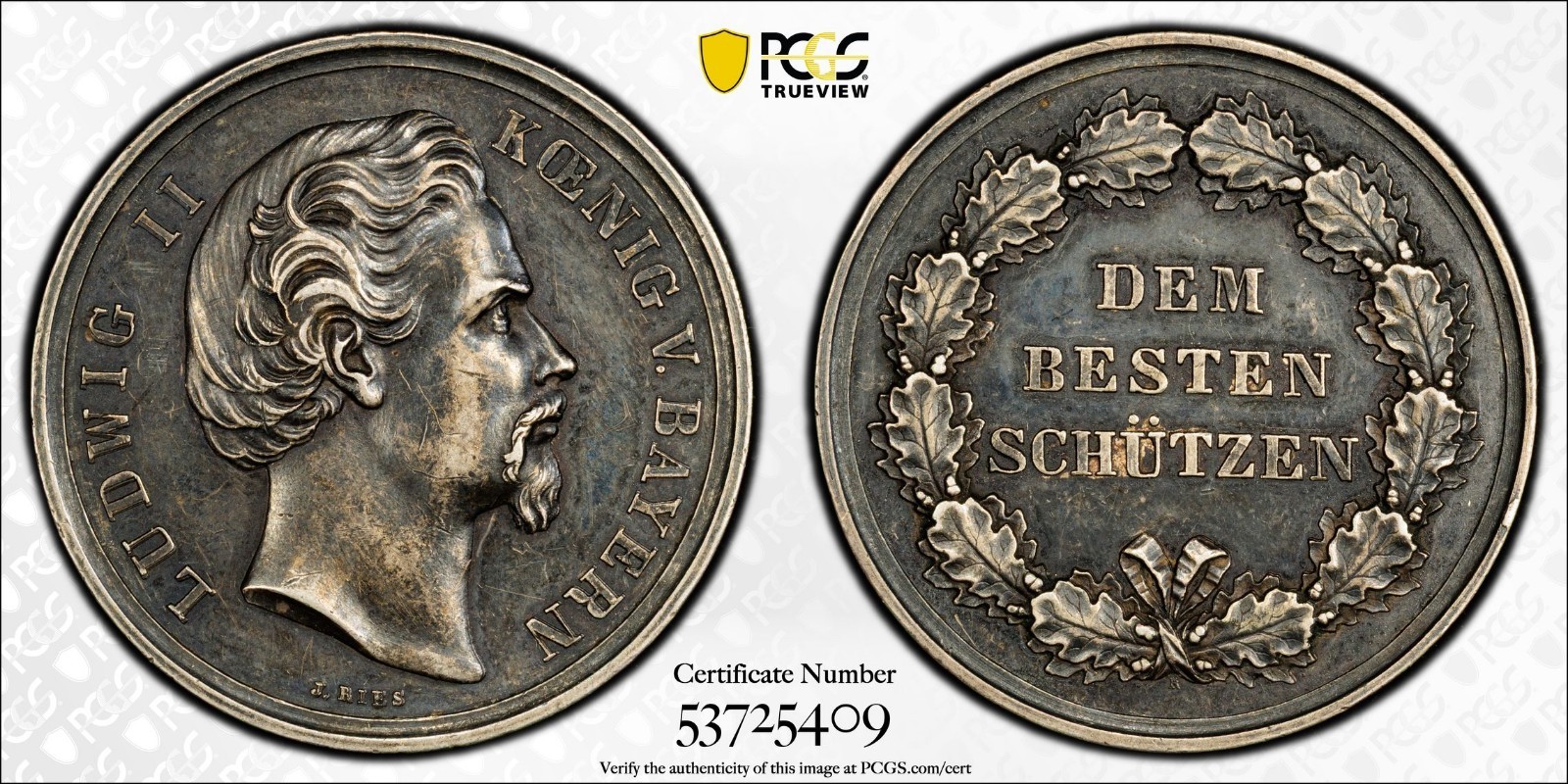 SCARCE #70 1868-1886 GERMAN STATES KING LUDWIG BARVARIA SILVER MEDAL WITT2944 Ag