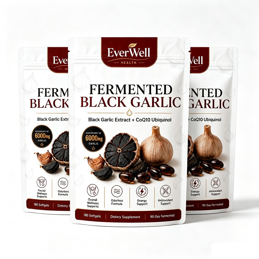 3 Pack Everwell Black Garlic Fermented 180 Softgels, Odorless Vegan Non-GMO