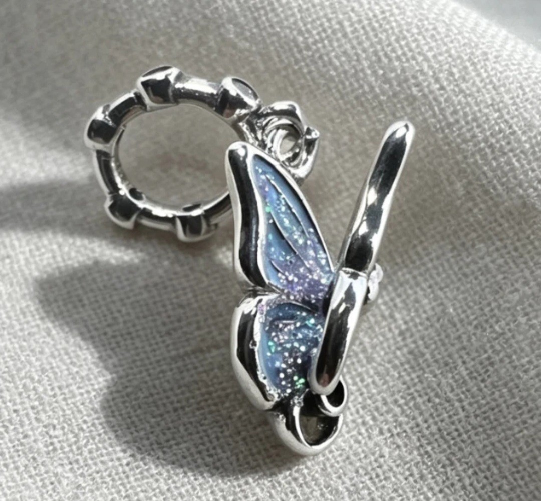 Pandora Blue Glitter Fairy Wings Butterfly Dangle Charm S925 Silver  w/ Gift Box