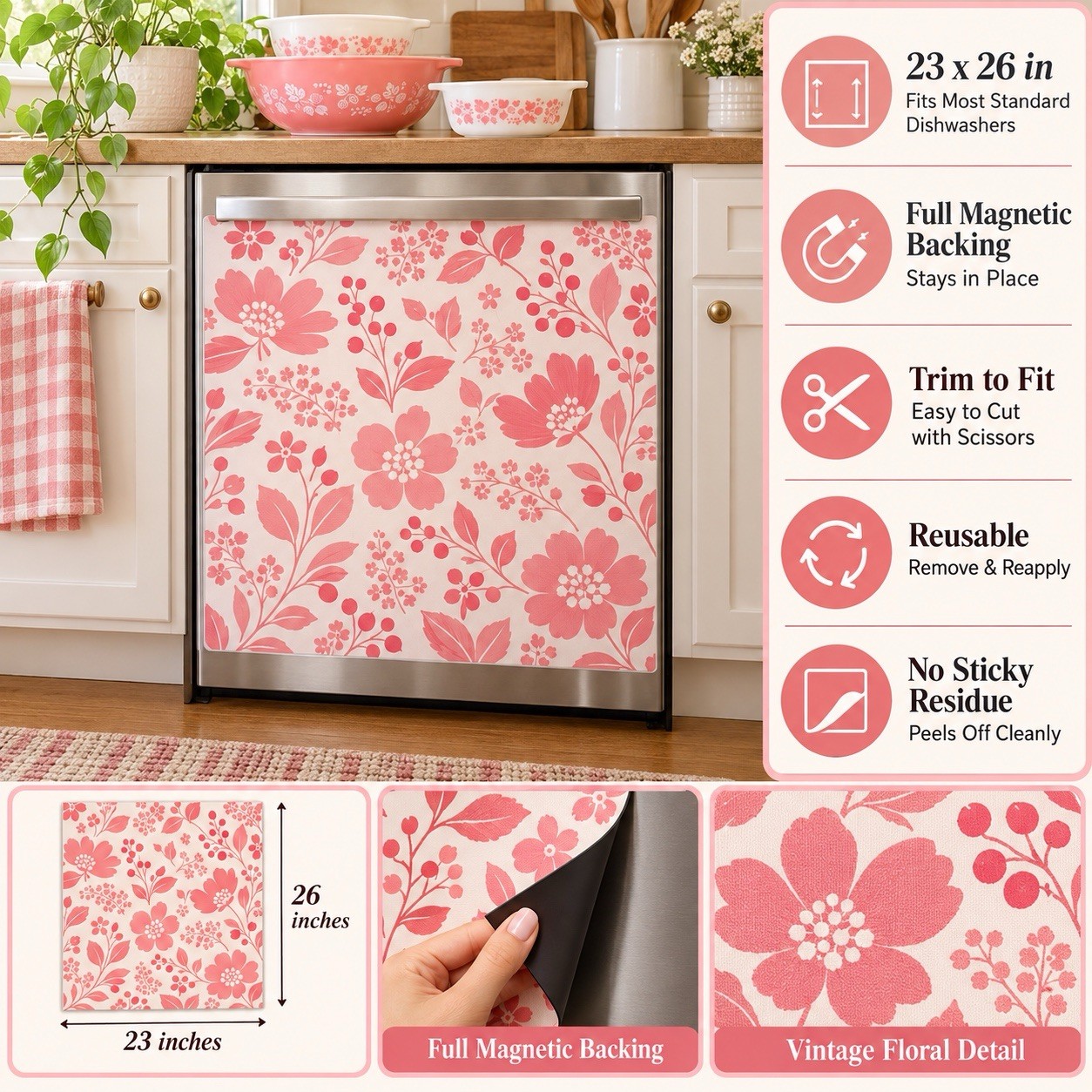 Pyrex Pink Gooseberry Inspired Dishwasher Magnetic Sticker Decor 23x26 Inch