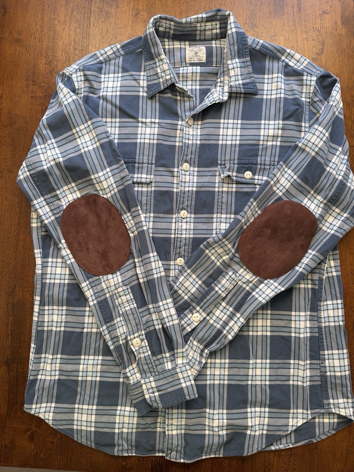 J.Crew Men\'s L Blue/White Plaid 100% Cotton Flannel Button-Up Shirt 