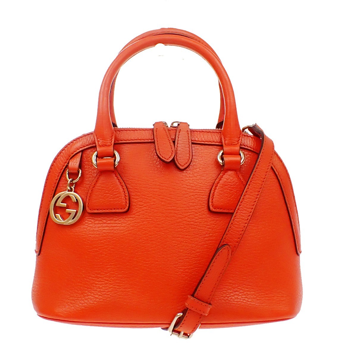 GUCCI Interlocking G 2Way Shoulder Hand Bag Leather Orange GHW Italy 87KE436