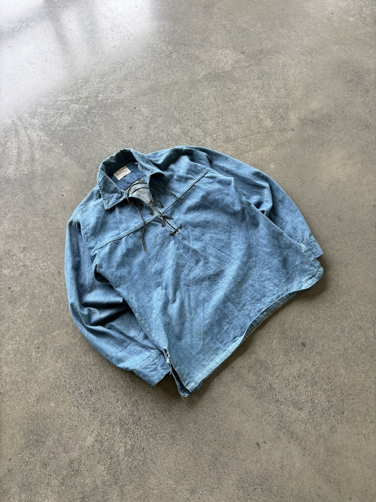 1960s Light Cotton Denim Lace Up Shirt prince royal 1960s Light Cotton Denim Lace Up Shirt prince royal