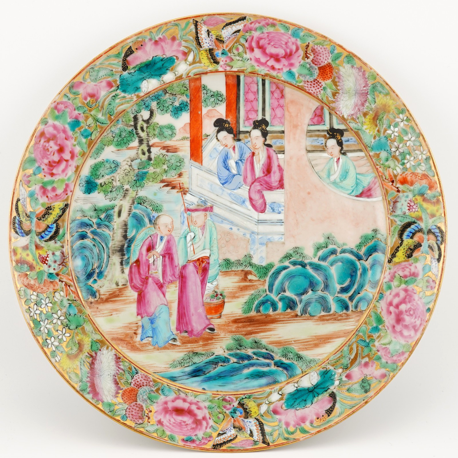 ANTIQUE 19th CENTURY CHINESE QING MANDARIN FAMILLE ROSE PORCELAIN PLATE DISH