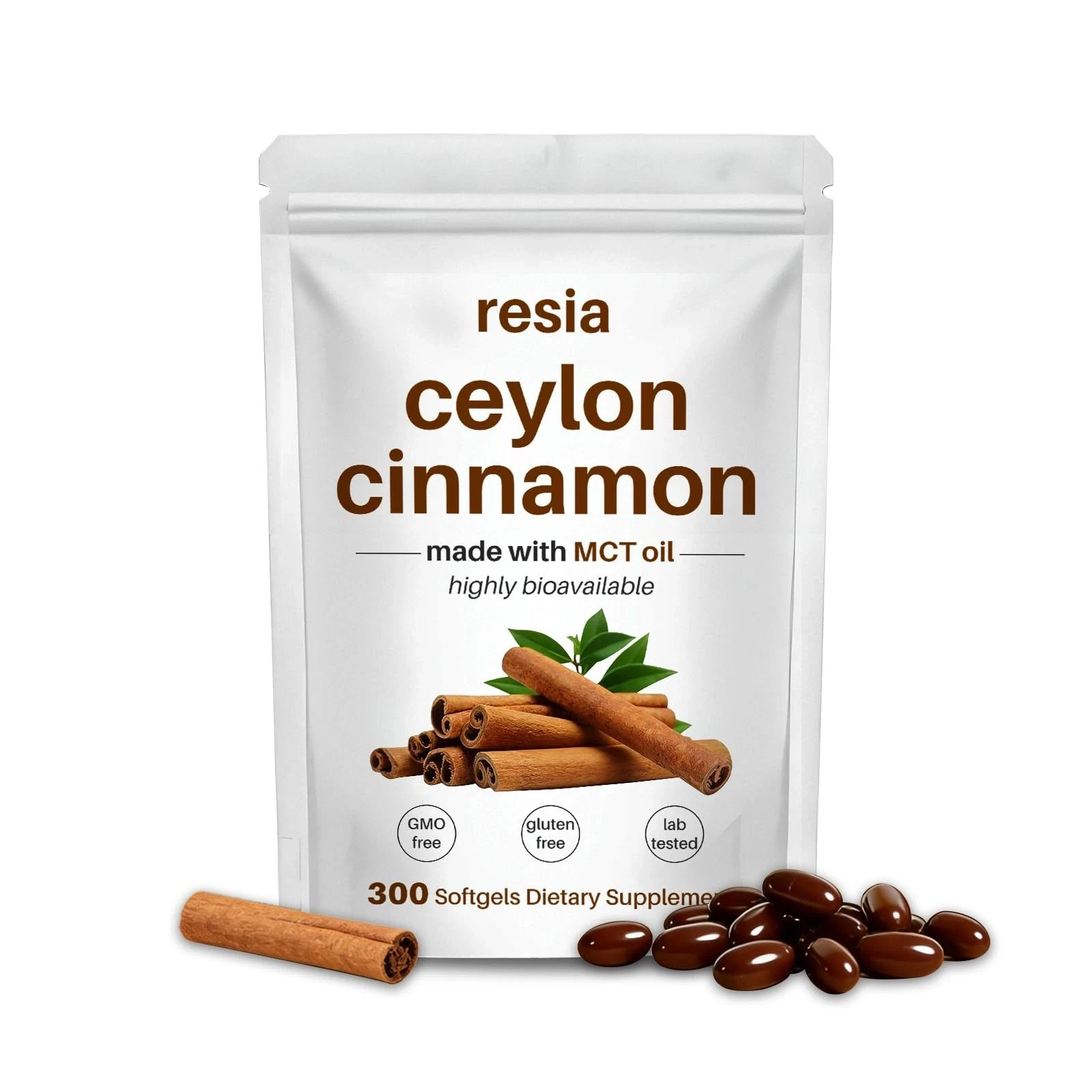 RESIA Ceylon Cinnamon Softgels with MCT Oil, Herbal Cinnamon Extract for Dail...