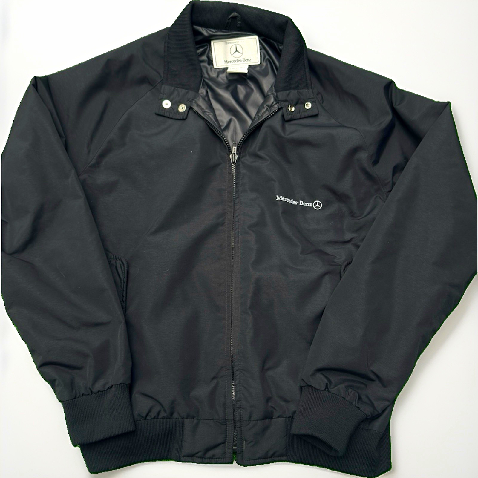 Mercedes-Benz Men\'s Black Bomber Jacket Full Zip Lined Embroidered Logo L