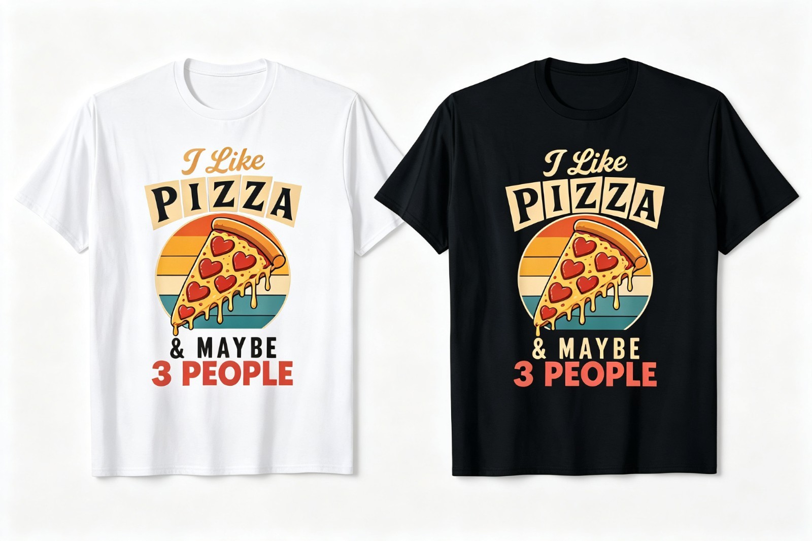 Vintage Sunset I Like Pizza And Maybe 3 People Funny T-Shirt SIZE S-5XL