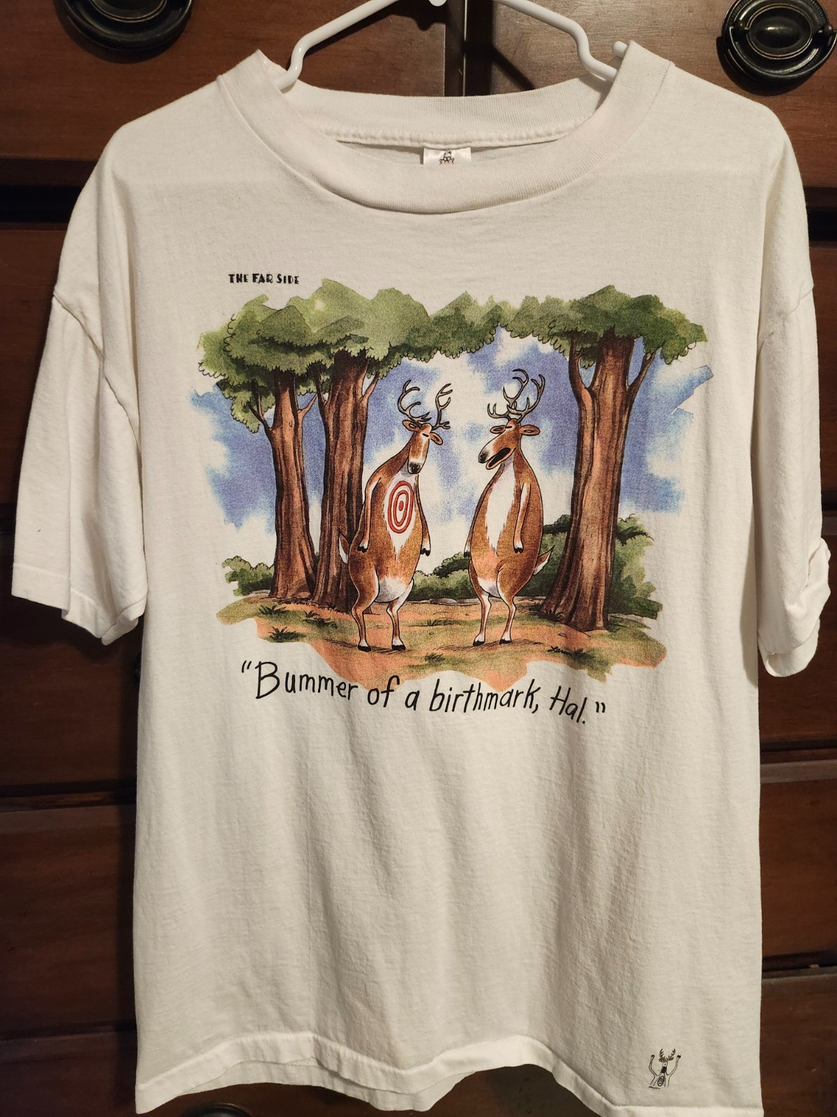 Vintage 1986 The Far Side Bummer Of A Birthmark Hal Shirt Mens XL White Vintage 1986 The Far Side Bummer Of A Birthmark Hal Shirt Mens XL White