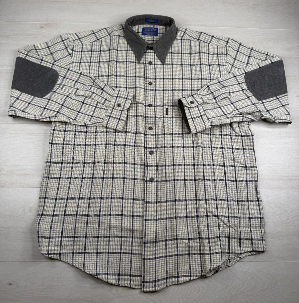 Vtg Pendleton Shirt Tattersall Plaid Flannel Corduroy Collar Elbow Patches Men L Vtg Pendleton Shirt Tattersall Plaid Flannel Corduroy Collar Elbow Patches Men L