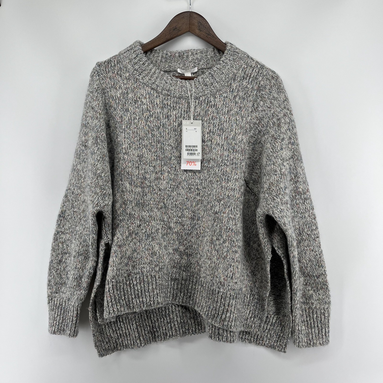 COS Sweater Women Medium Gray Multi Knit Oversized Wool Blend Top Pullover NWT
