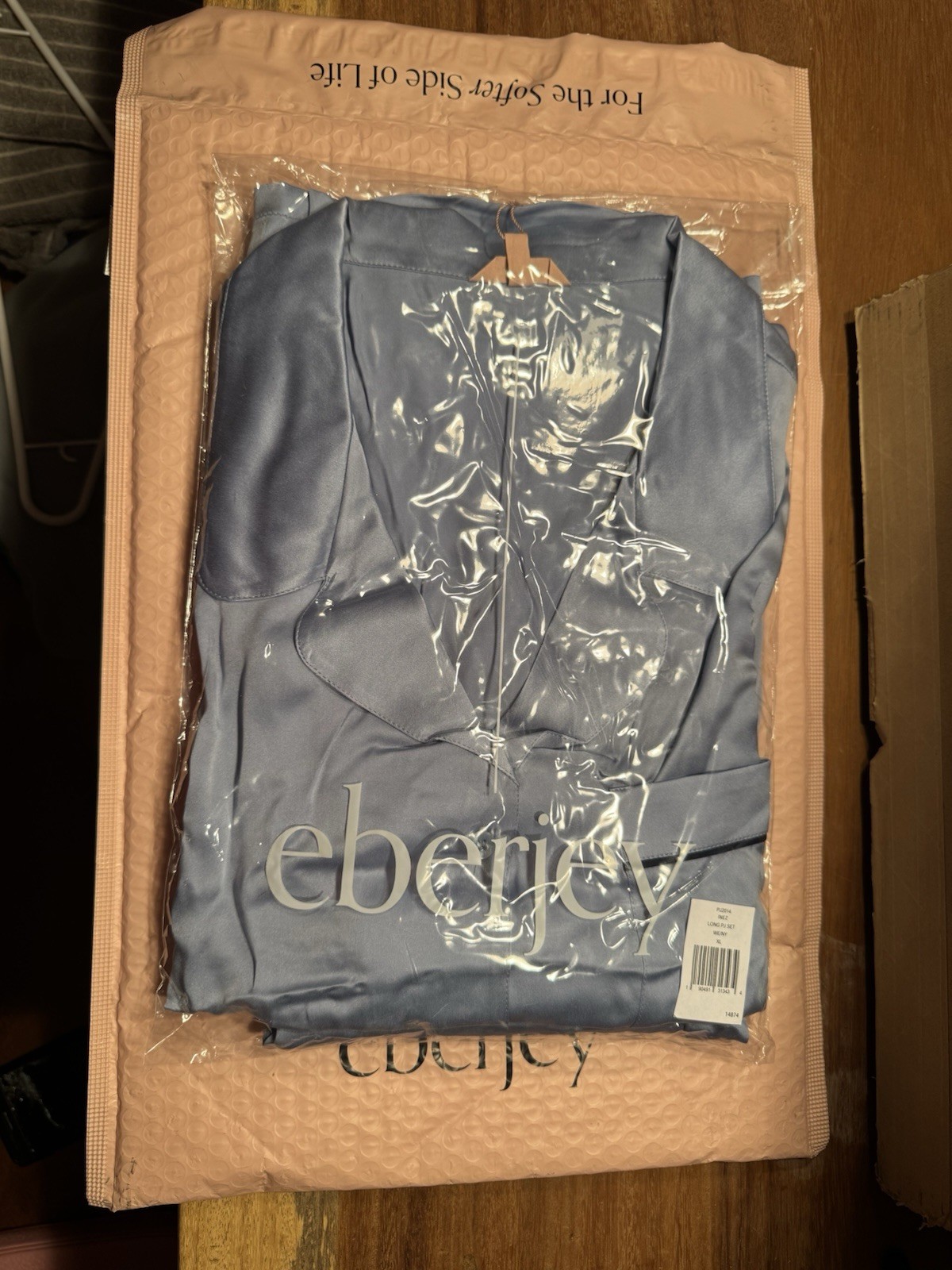 Eberjey Inez Washable Silk Long PJ Set Sz Xl Wedgwood Blue/Navy Eberjey Inez Washable Silk Long PJ Set Sz Xl Wedgwood Blue/Navy