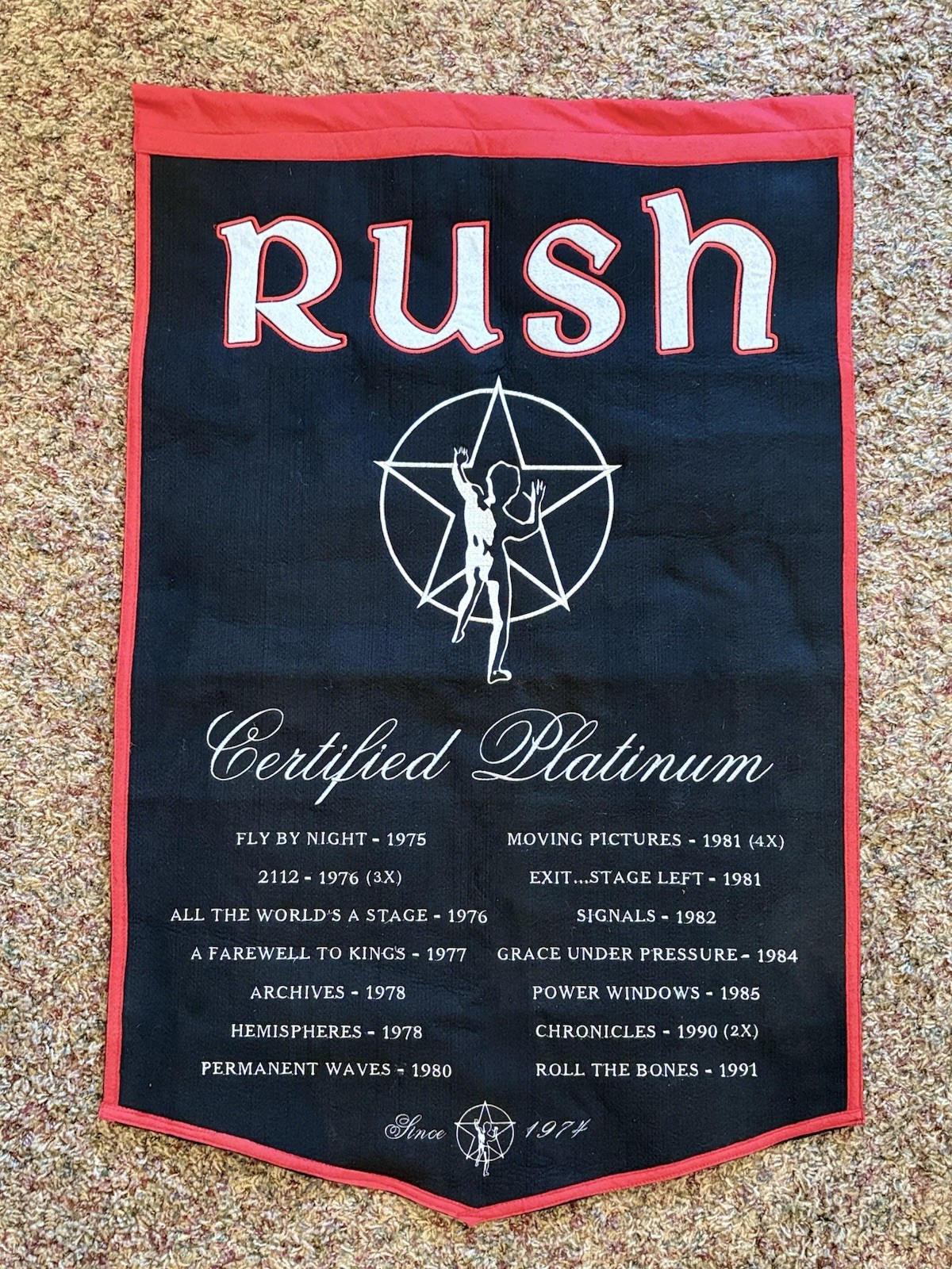 RUSH Certified Platinum Felt Banner 2008 Heavy Pennant Flag Starman 24x36  Rare