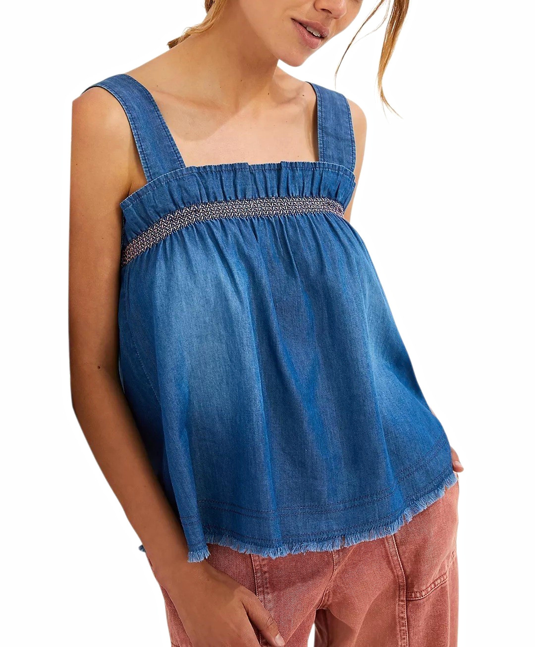 Pilcro Anthropologie Chambray Swing Blouse Top Blue Size L NWT