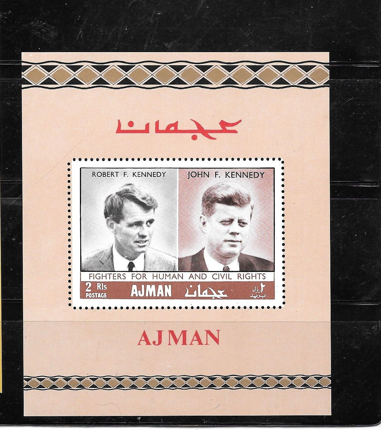 AJMAN KENNEDY\' \'S ROBERT & JFK MNH XF OLD VINTAGE SOUVENIR SHEET STAMP AJMAN KENNEDY\' \'S ROBERT & JFK MNH XF OLD VINTAGE SOUVENIR SHEET STAMP