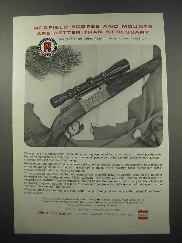 1965 Redfield Scopes Ad - Better Than Necessary 1965 Redfield Scopes Ad - Better Than Necessary
