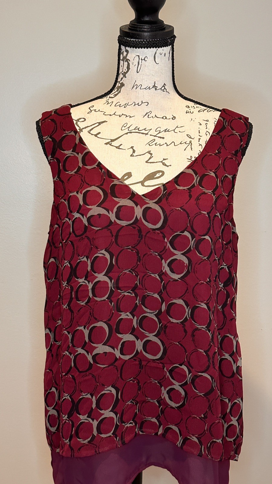 APT 9 Maroon Geometric Layered Sleeveless Tank Top Size M