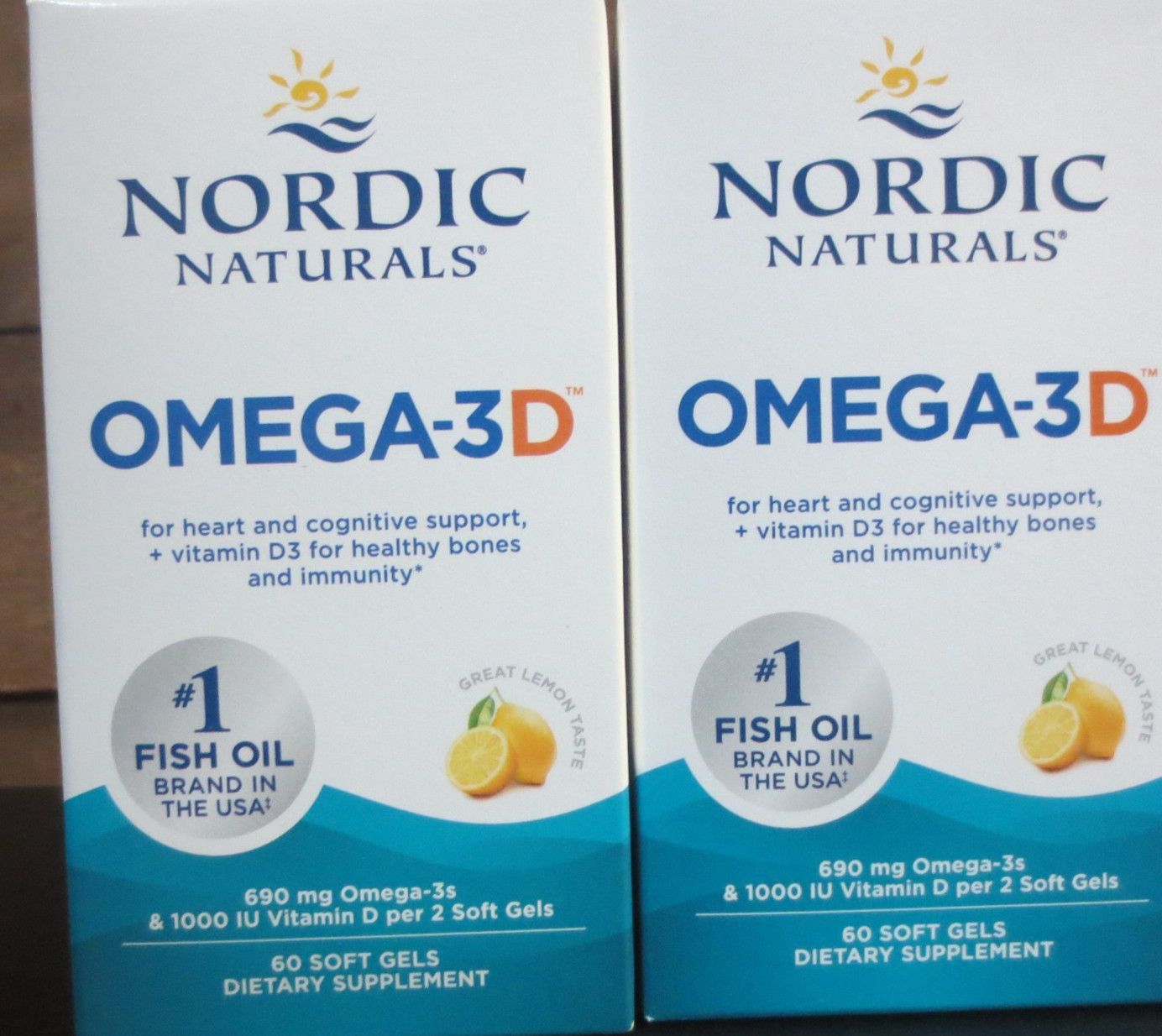 Nordic Naturals Omega-3D, Lemon Flavor - 60 Soft Gels - 690 mg - 2 BOXES