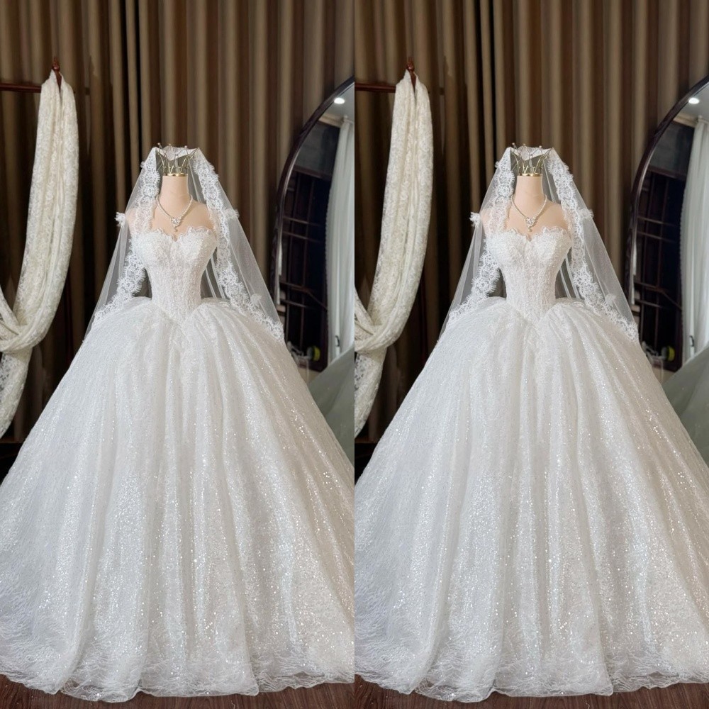 Exquisite Wedding Dresses Strapless A Line Glitter Lace Tulle Bridal Gowns Exquisite Wedding Dresses Strapless A Line Glitter Lace Tulle Bridal Gowns