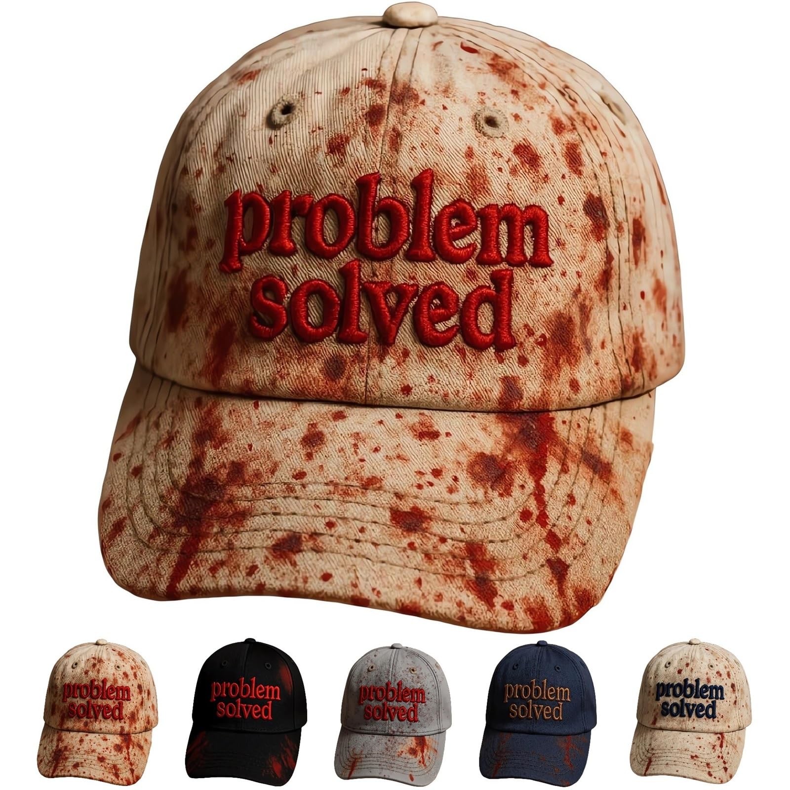 Unisex Casual Dark Blood Stain Hat Problem Solved One Size, Beige-a Unisex Casual Dark Blood Stain Hat Problem Solved One Size, Beige-a