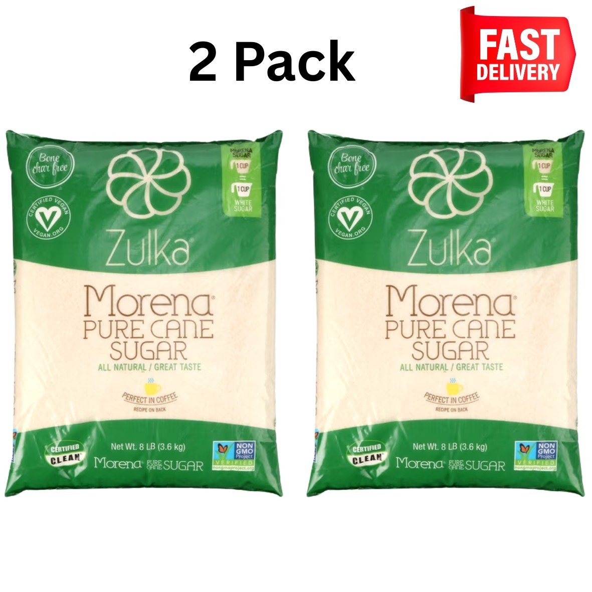 Zulka Pure Cane Sugar, 8 lb, Vegan & Plant Based and Non GMO.Best Price 2 Pack Zulka Pure Cane Sugar, 8 lb, Vegan & Plant Based and Non GMO.Best Price 2 Pack