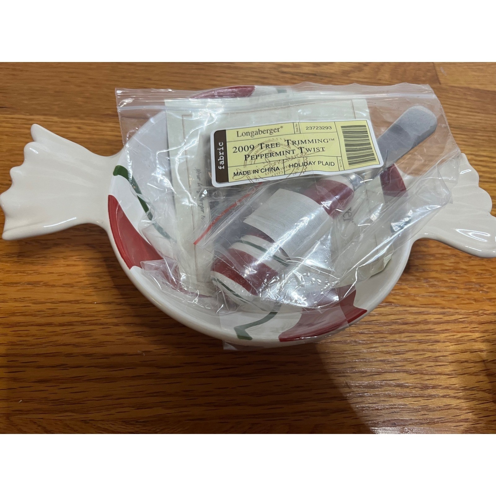 Longaberger Candy Dish Peppermint Twist 2009 Tree Trimming Holiday Plaid