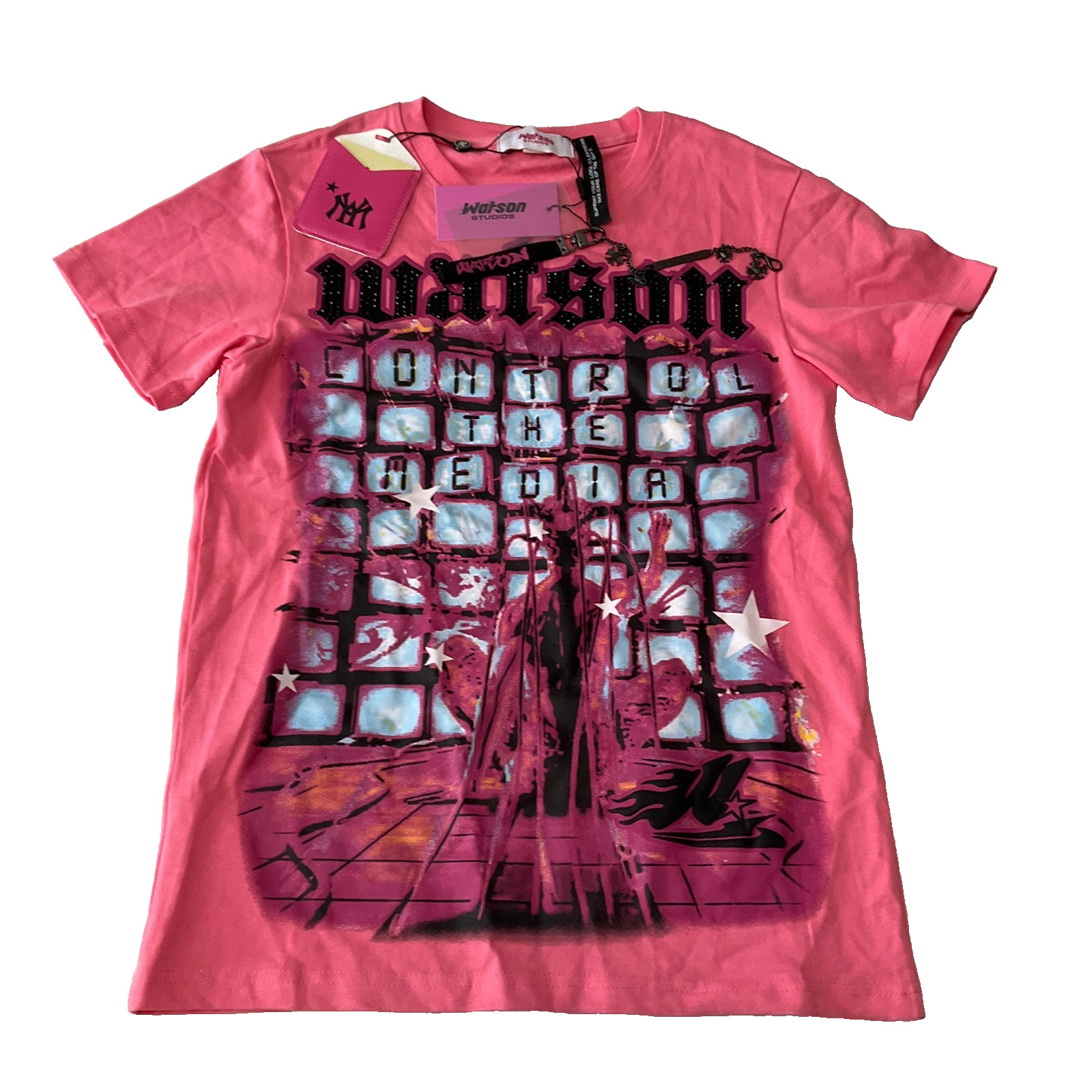 Watson Studios Short Sleeve T Shirt Mens Size L Pink Control The Media Graphic